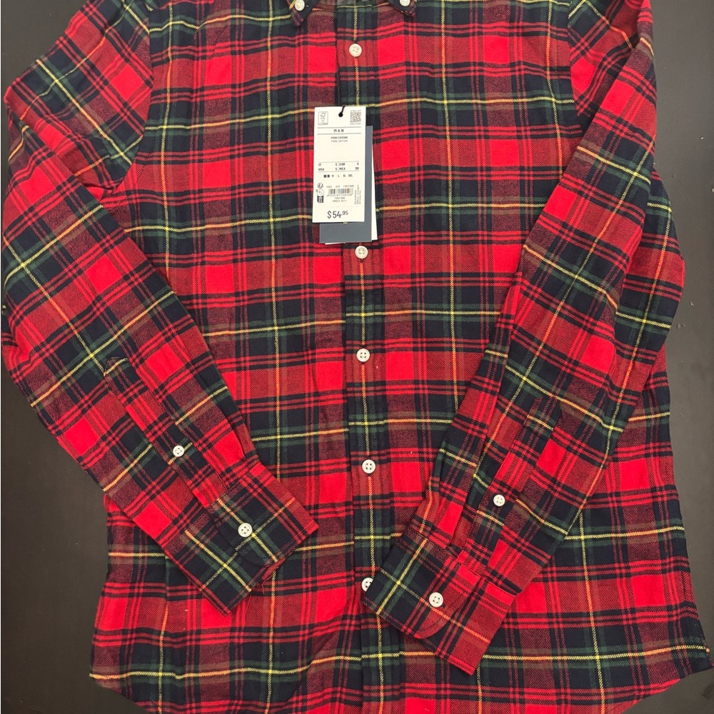 Piombo new Red Cotton Plaid Men's Shirt S recycled cotton button down